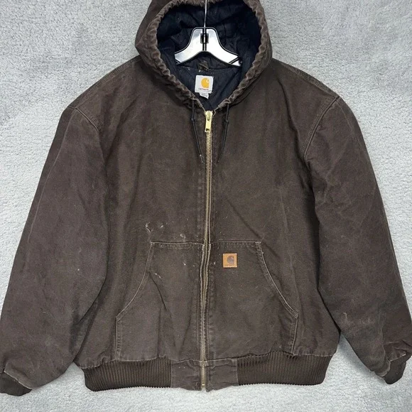 VTG Carhartt J130 Sandstone Active Jacket 2XL XXL Brown Quilted Lining Distress - Picture 1 of 13